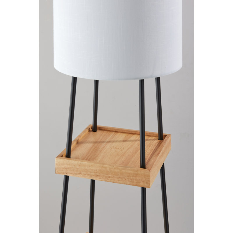 Adesso 63'' Black and Natural Wood Shelf Floor Lamp with USB