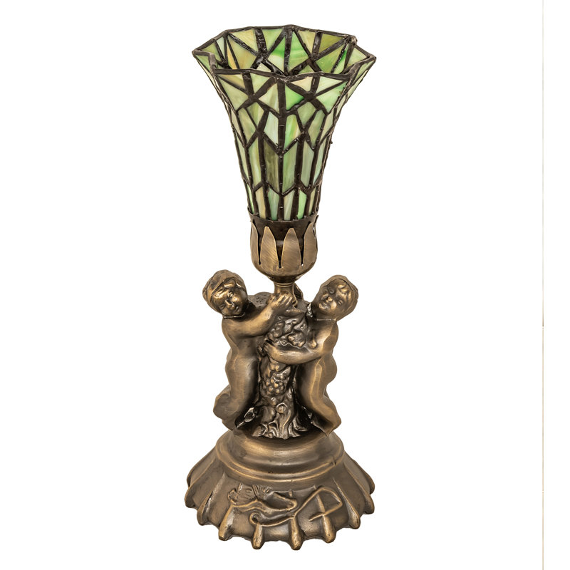 Twin Cherub Tiffany Pond Lily 13" Stained Glass Table Lamp