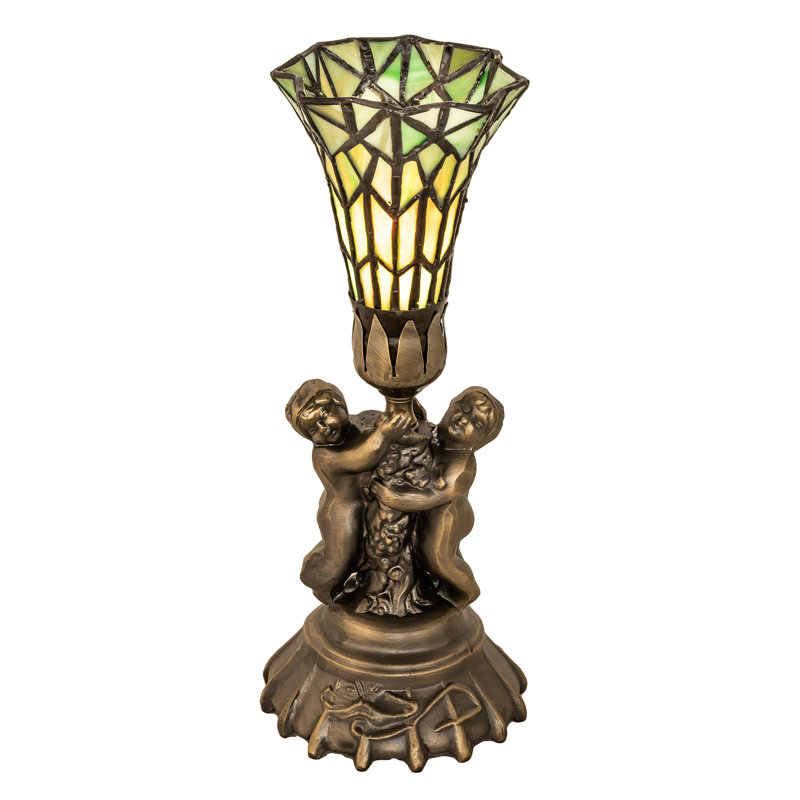 Twin Cherub Tiffany Pond Lily 13" Stained Glass Table Lamp