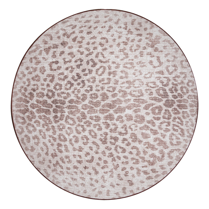 Miya Leopard Print Easy-Care Round 6' Gray Synthetic Rug