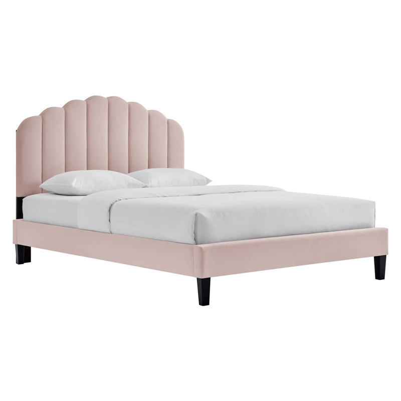 Pink Velvet Queen Platform Bed with Tufted Headboard