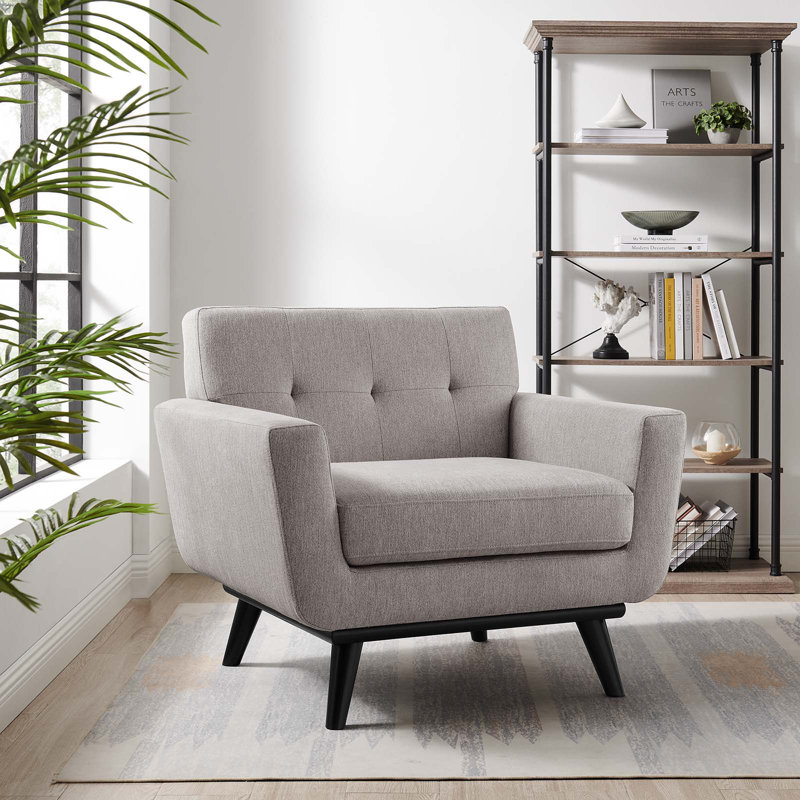 Light Gray Herringbone Fabric Armchair with Black Wood Legs