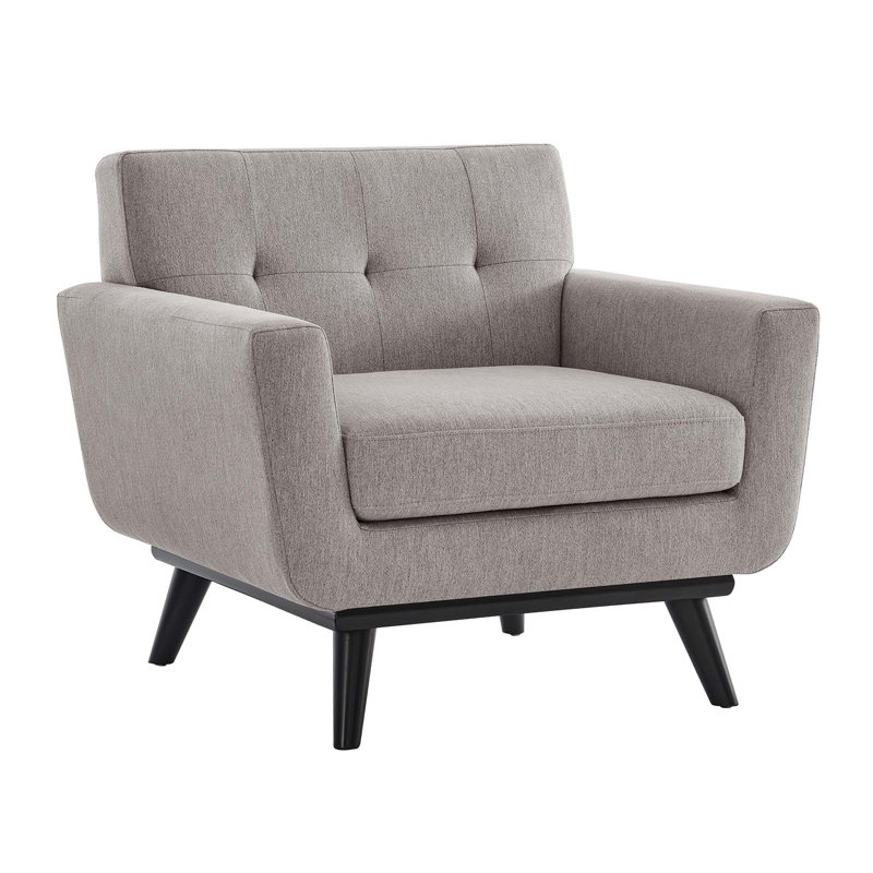 Light Gray Herringbone Fabric Armchair with Black Wood Legs
