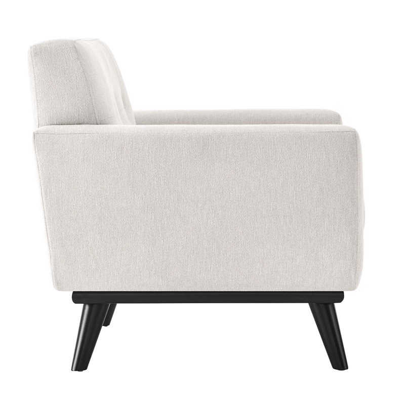 Ivory Faux Leather Mid-Century Modern Armchair with Tufted Buttons