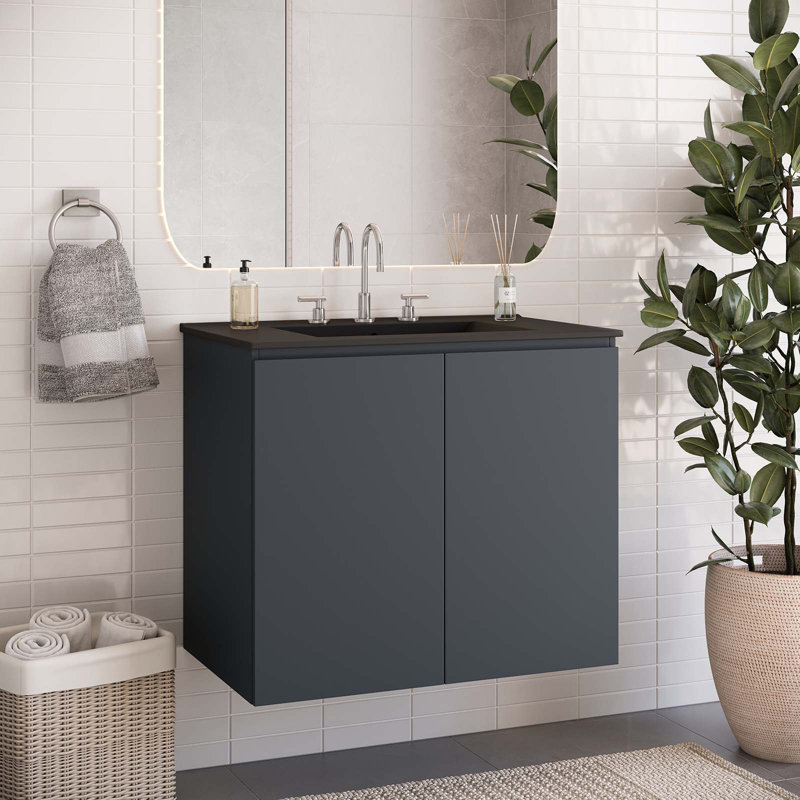 Bryn 30" Gray and Black Wall-Mount Bathroom Vanity