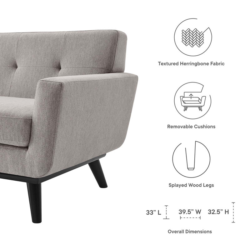 Light Gray Herringbone Fabric Armchair with Black Wood Legs