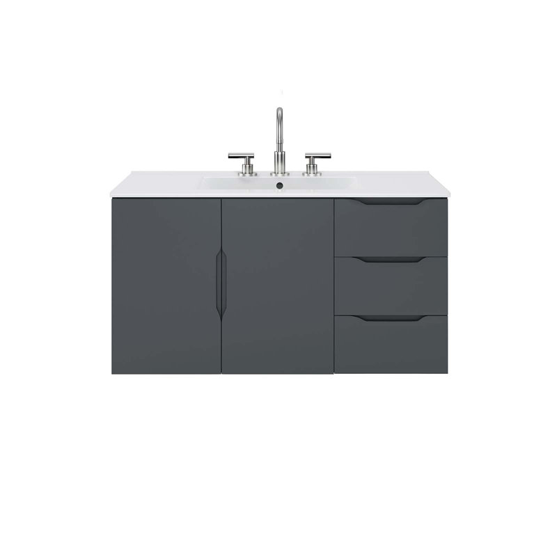 Sleek Gray and White 36" Wall-Mount Modern Bathroom Vanity