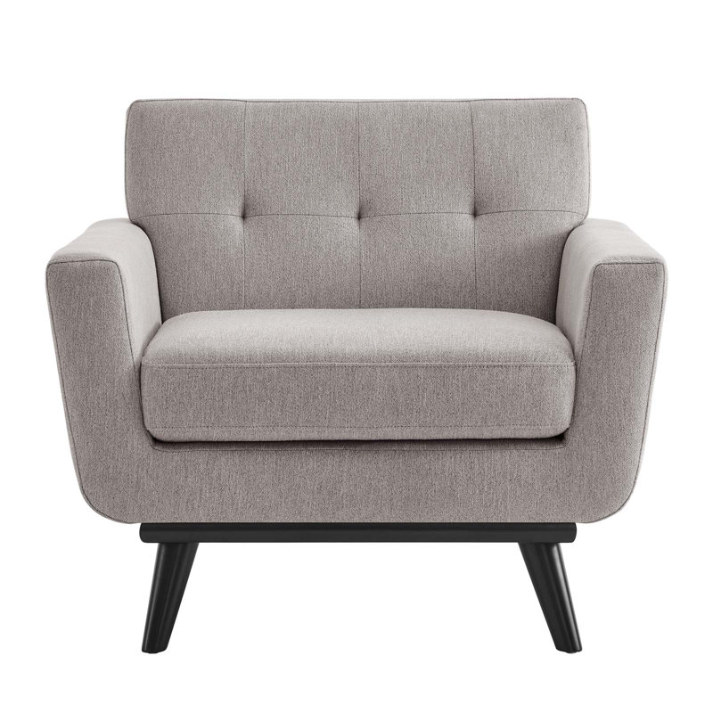Light Gray Herringbone Fabric Armchair with Black Wood Legs
