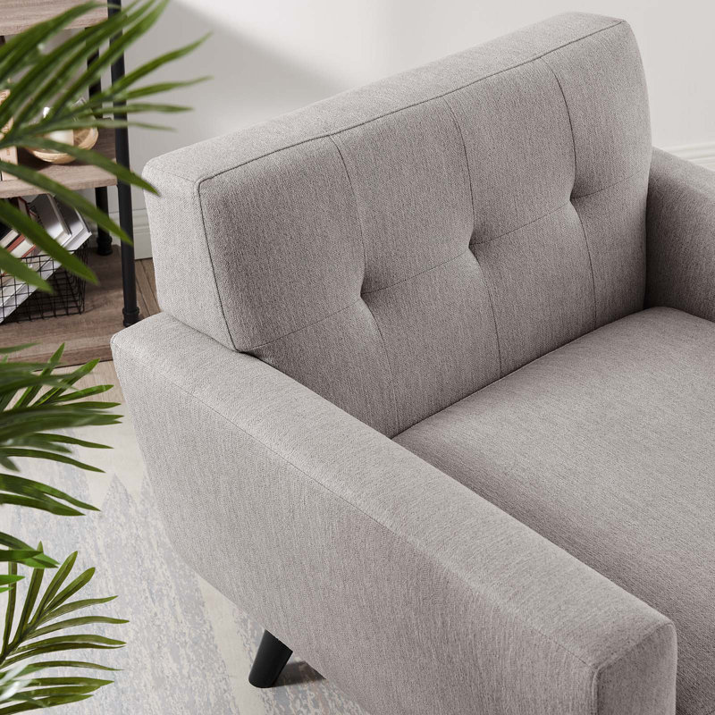 Light Gray Herringbone Fabric Armchair with Black Wood Legs