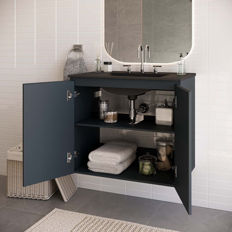 Bryn 30" Gray and Black Wall-Mount Bathroom Vanity
