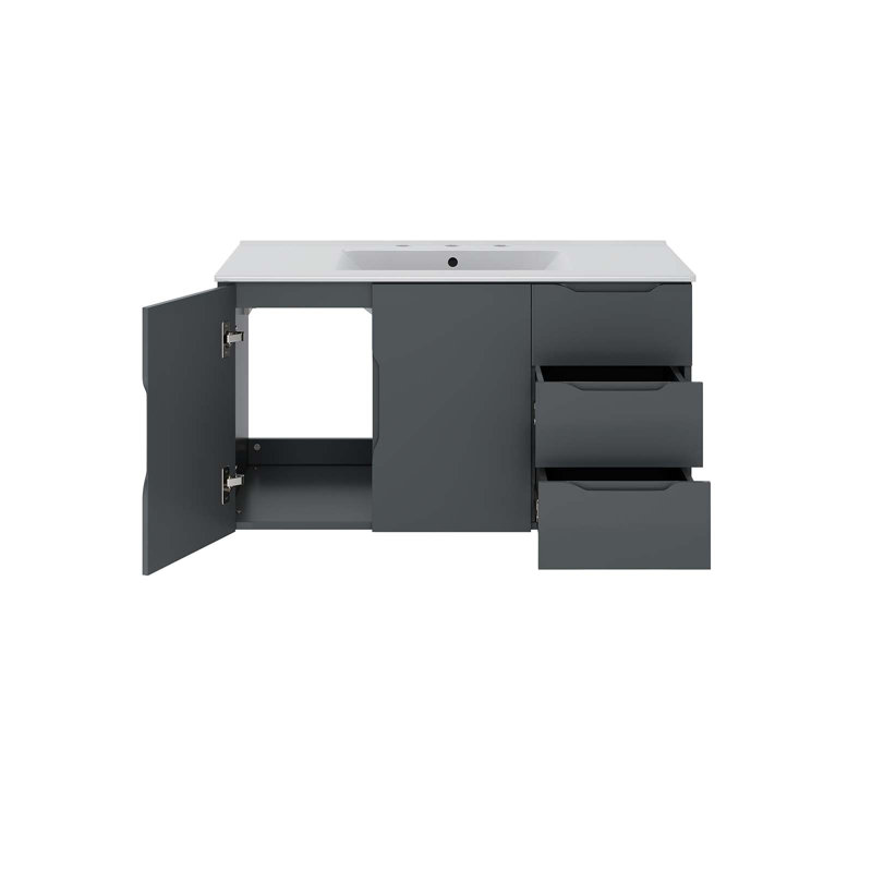 Sleek Gray and White 36" Wall-Mount Modern Bathroom Vanity