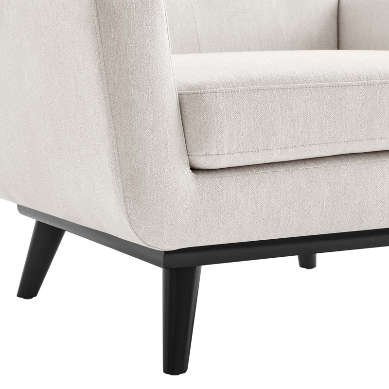 Ivory Faux Leather Mid-Century Modern Armchair with Tufted Buttons