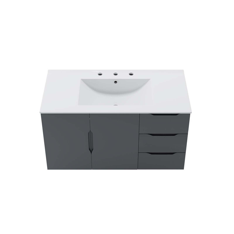 Sleek Gray and White 36" Wall-Mount Modern Bathroom Vanity