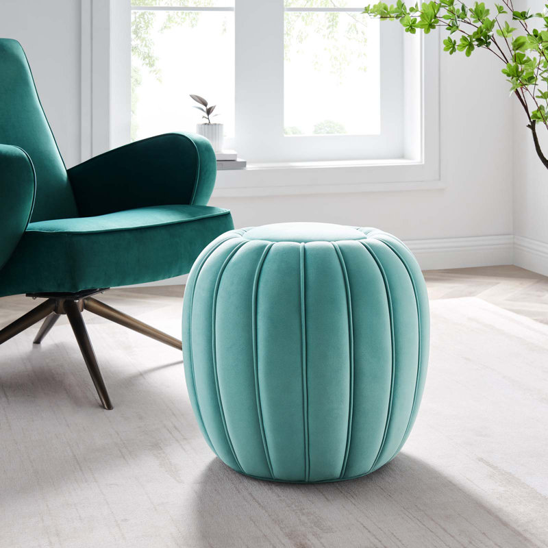 Mint Velvet Tufted Round Accent Ottoman, 19"