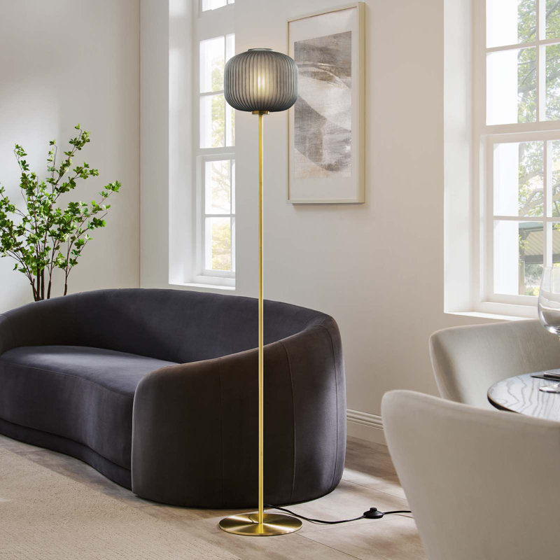 Reprise Black Satin Brass Sphere Glass Floor Lamp