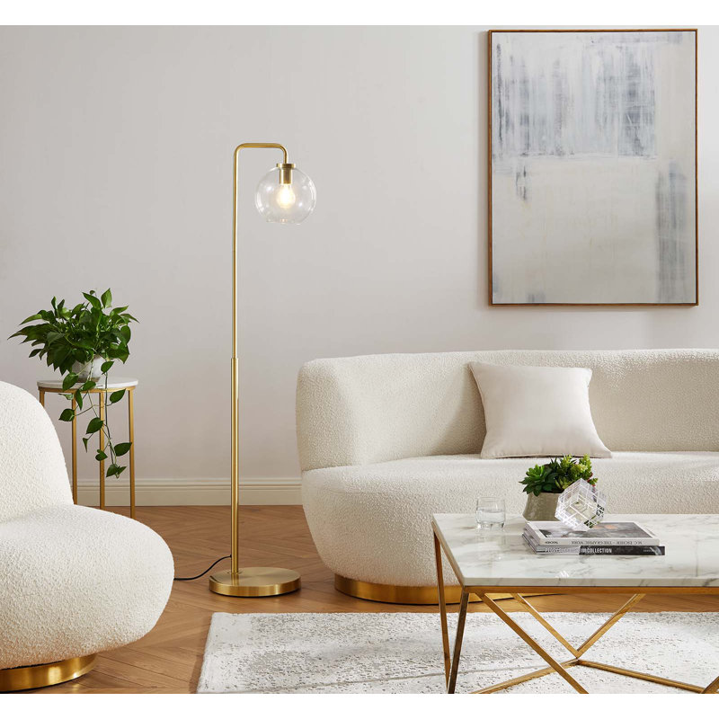 Arc Satin Brass Glass Globe Floor Lamp, 58" Tall