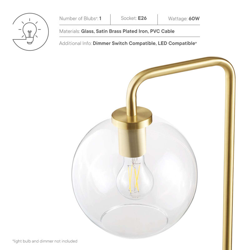 Arc Satin Brass Glass Globe Floor Lamp, 58" Tall