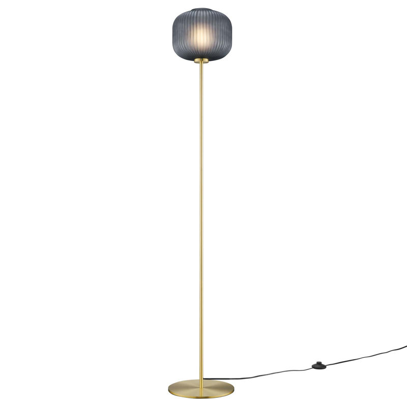 Reprise Black Satin Brass Sphere Glass Floor Lamp