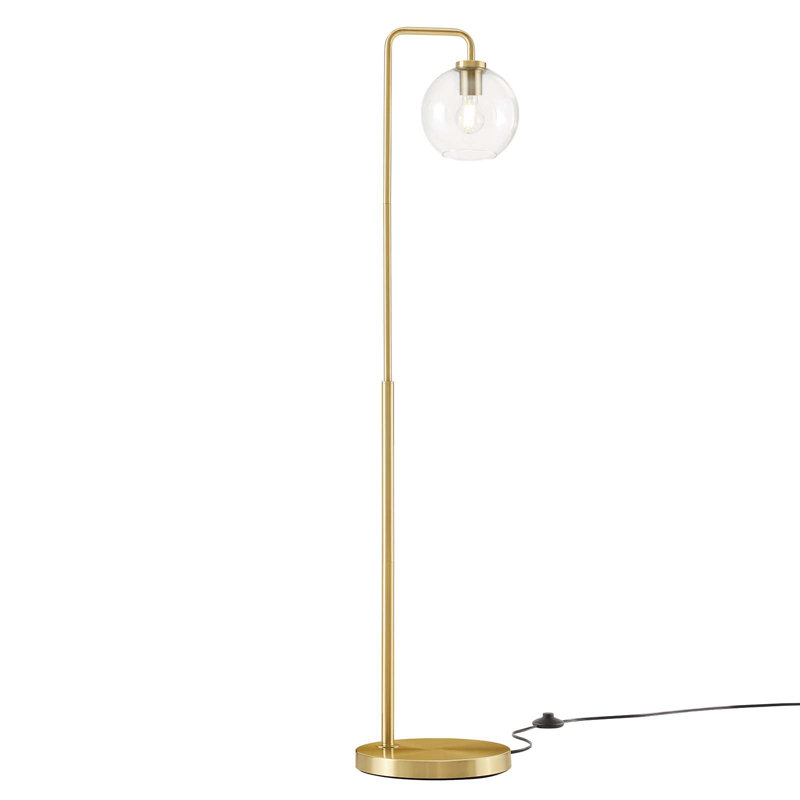 Arc Satin Brass Glass Globe Floor Lamp, 58" Tall