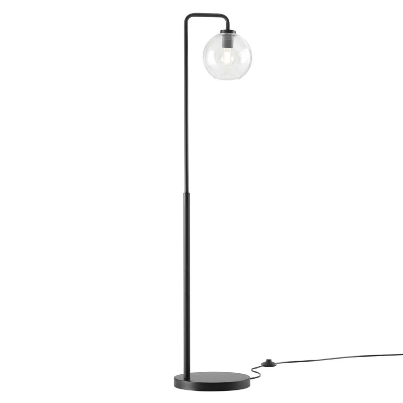 Black Arc Floor Lamp with Glass Globe Shade