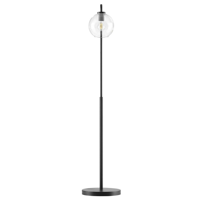 Black Arc Floor Lamp with Glass Globe Shade