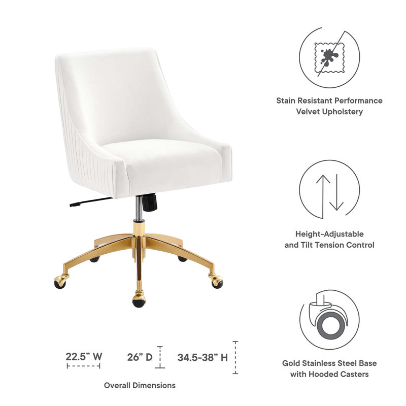 Elegant White Performance Velvet Office Chair with Gold Base