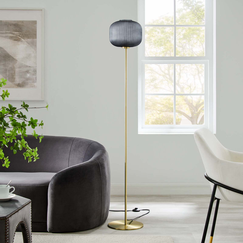 Reprise Black Satin Brass Sphere Glass Floor Lamp