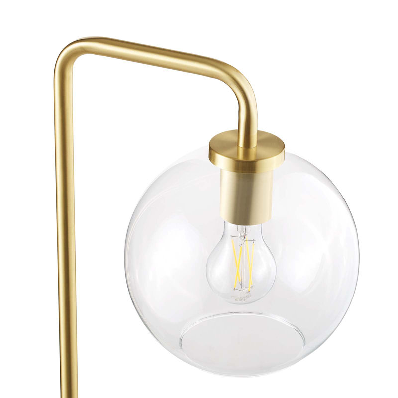 Arc Satin Brass Glass Globe Floor Lamp, 58" Tall