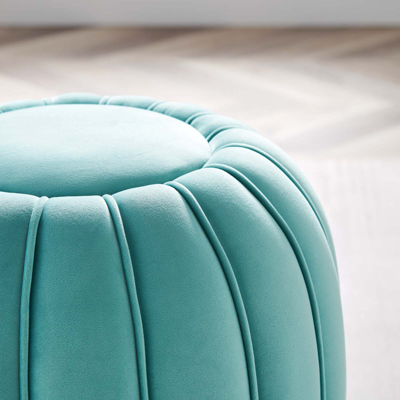 Mint Velvet Tufted Round Accent Ottoman, 19"