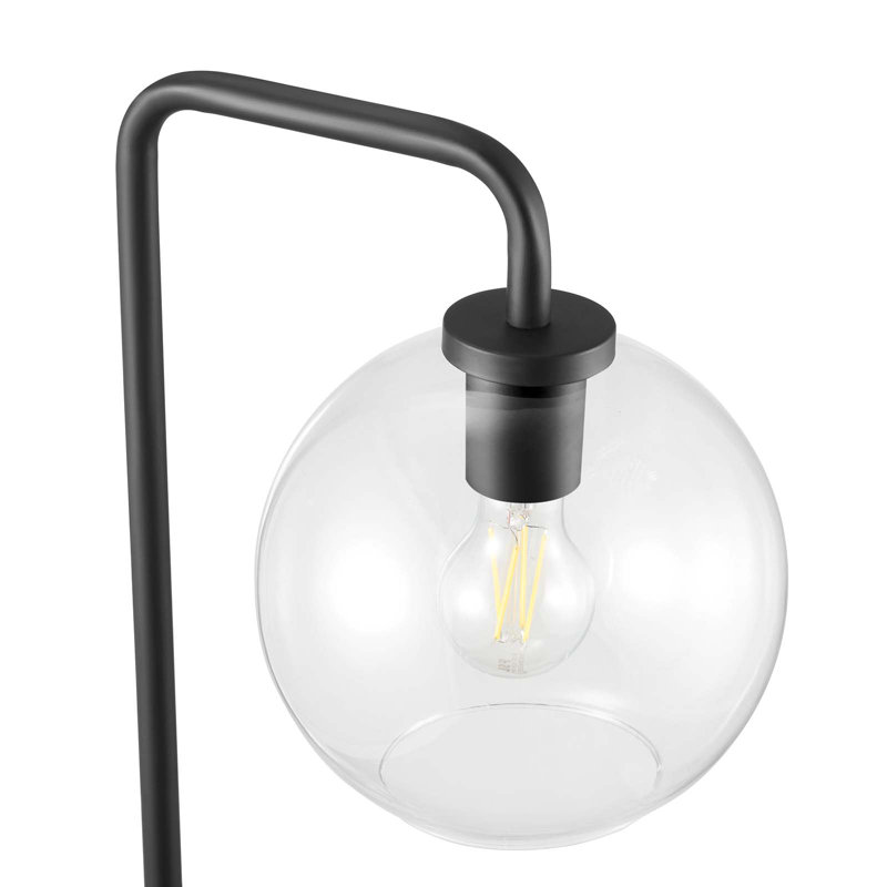 Black Arc Floor Lamp with Glass Globe Shade