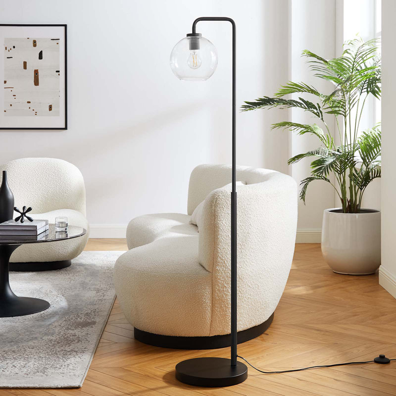 Black Arc Floor Lamp with Glass Globe Shade