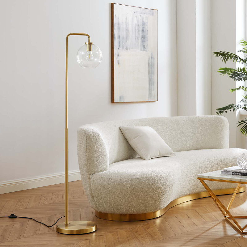 Arc Satin Brass Glass Globe Floor Lamp, 58" Tall