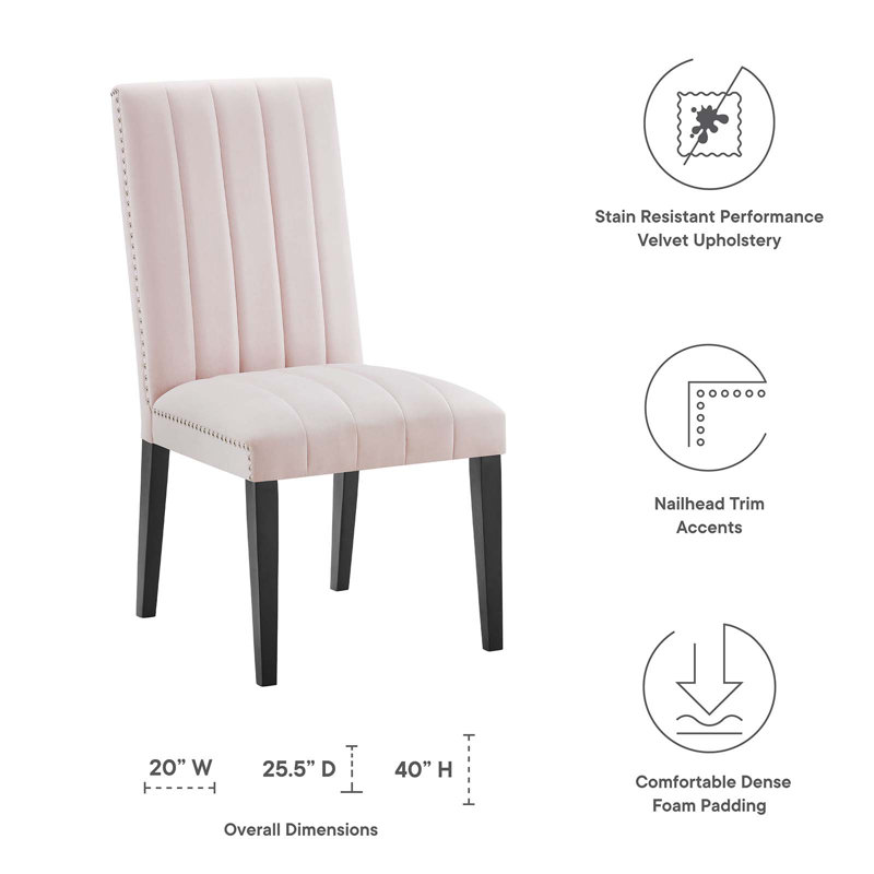 Luxe Modern Pink Velvet Upholstered Parsons Side Chair Set