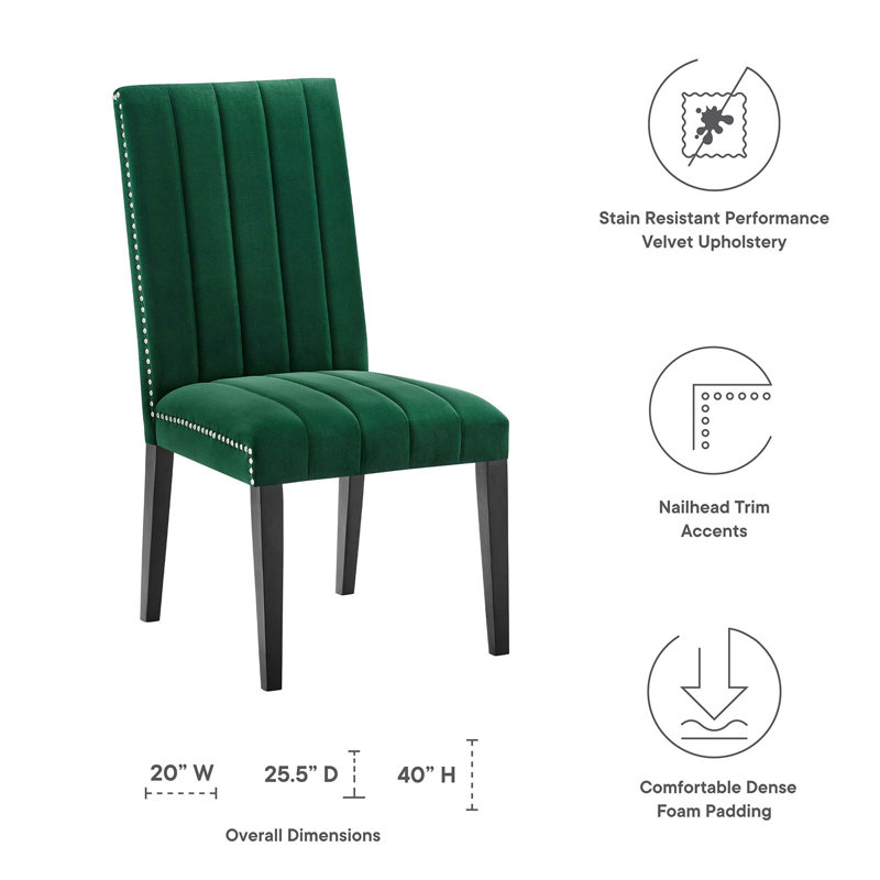 Luxe Deco Green Velvet Upholstered Parsons Side Chair