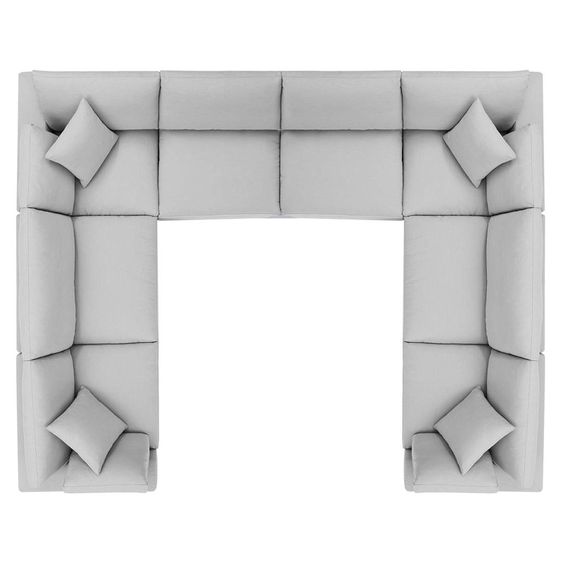 Luxurious Light Gray Linen & Wood 8-Piece Sectional Sofa with Down Fill Cushions