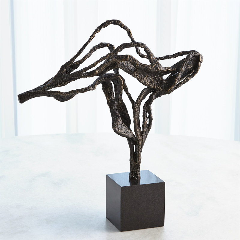 Bronze and Gold Abstract Metal Sculpture with Marble Base