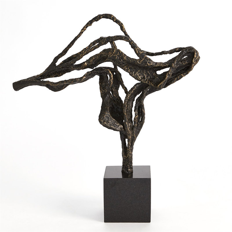 Bronze and Gold Abstract Metal Sculpture with Marble Base