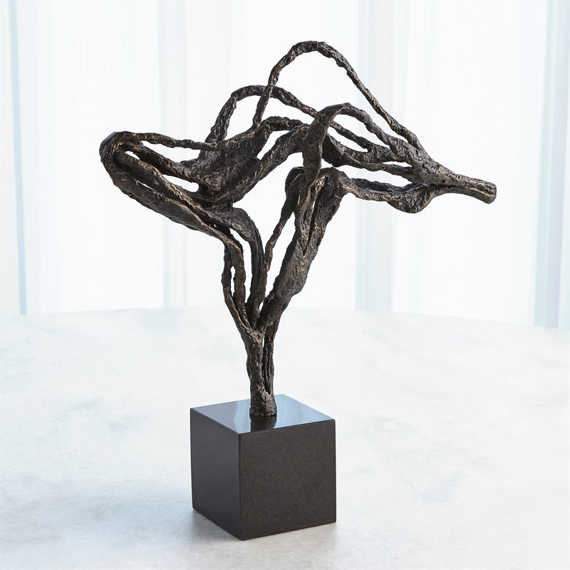 Bronze and Gold Abstract Metal Sculpture with Marble Base