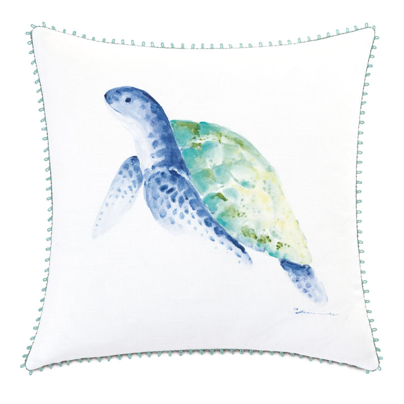 Castaway Handpainted Turtle Decorative Pillow