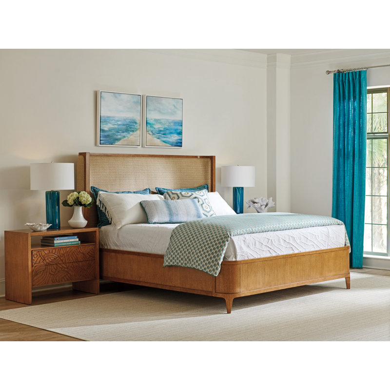 Sierra Tan Sundrenched 2-Drawer Hickory Nightstand with Rattan Accents