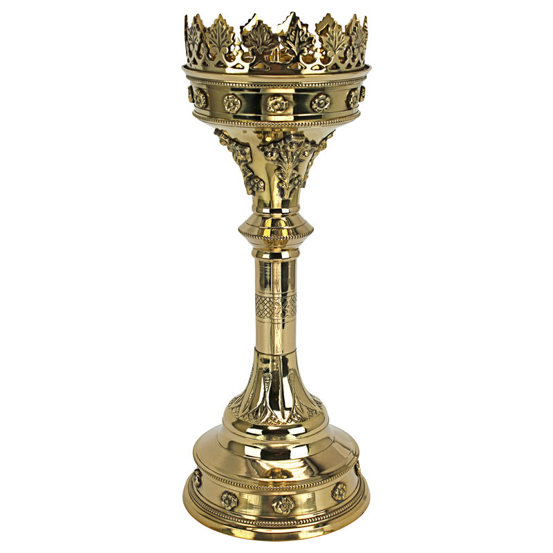 Regal Crown Brass Candlestick with Beaded Edges and Fretwork - 20"x12"