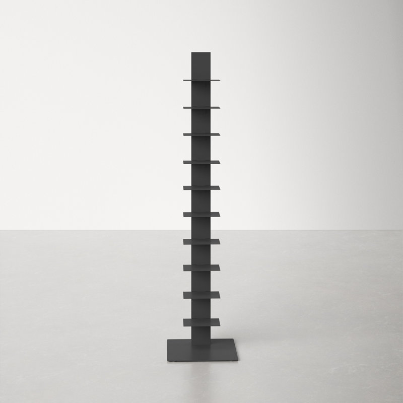 Sapiens Anthracite 60'' Powder-Coated Steel Bookcase Tower
