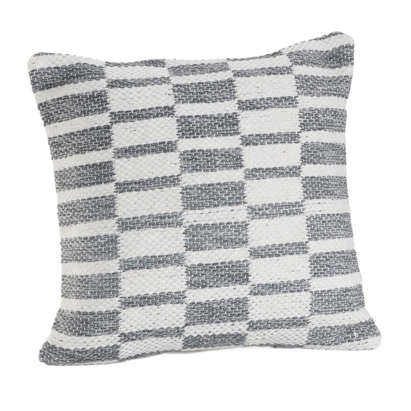 Gray and White Geometric Cotton Square Throw Pillow