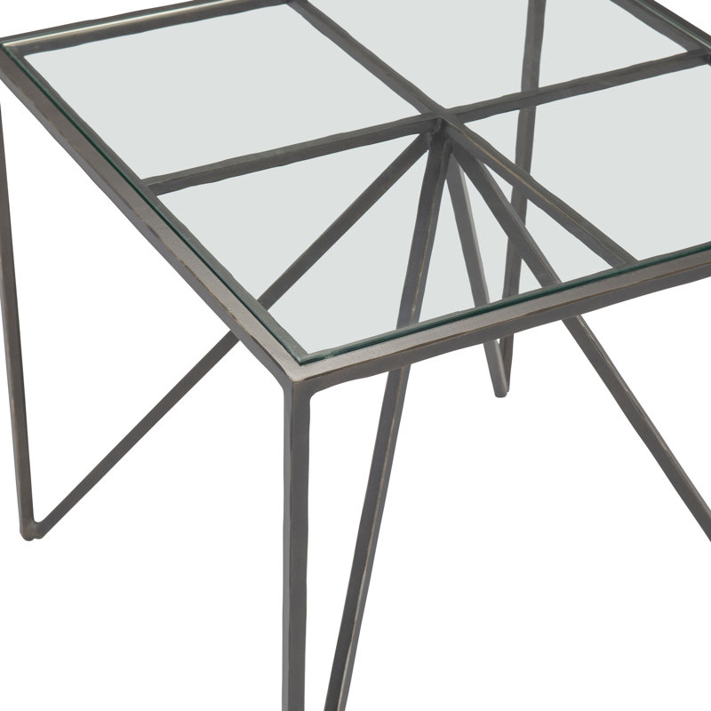 Aged Bronze Transitional Square End Table with Glass Top
