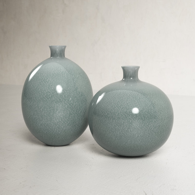 Gray Round Glass Decorative Table Vase Set