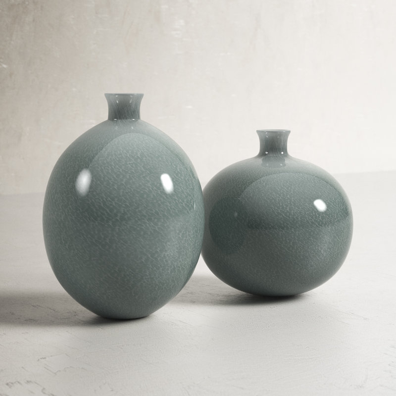 Gray Round Glass Decorative Table Vase Set