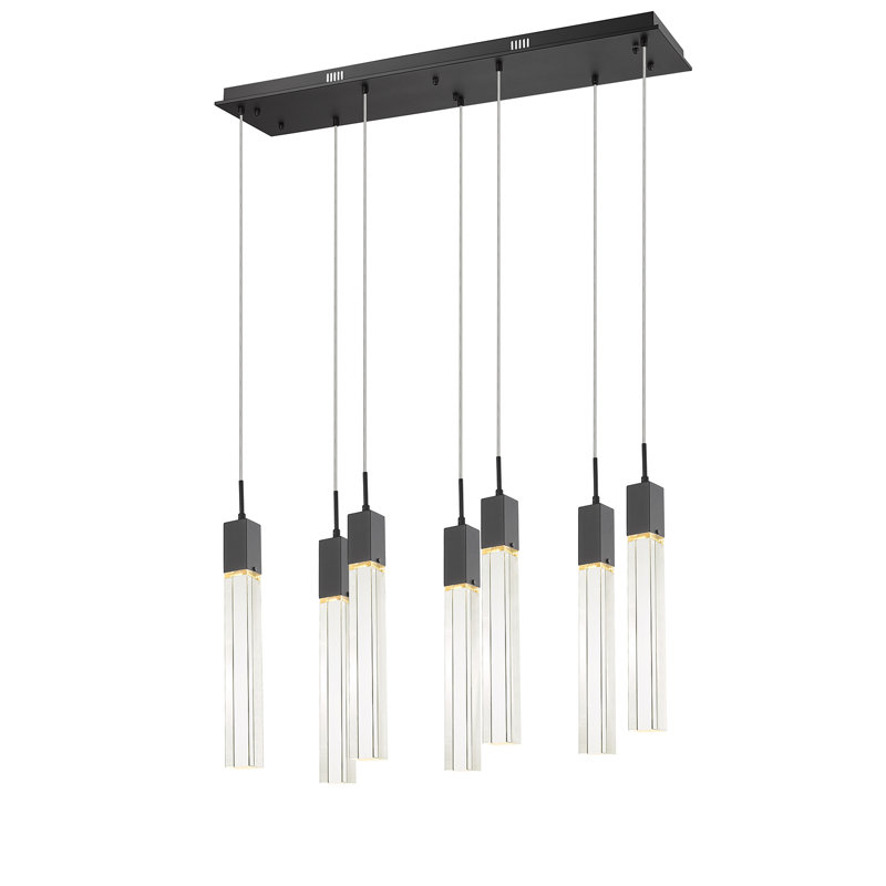 Matte Black Crystal 7-Light Kitchen Island Pendant