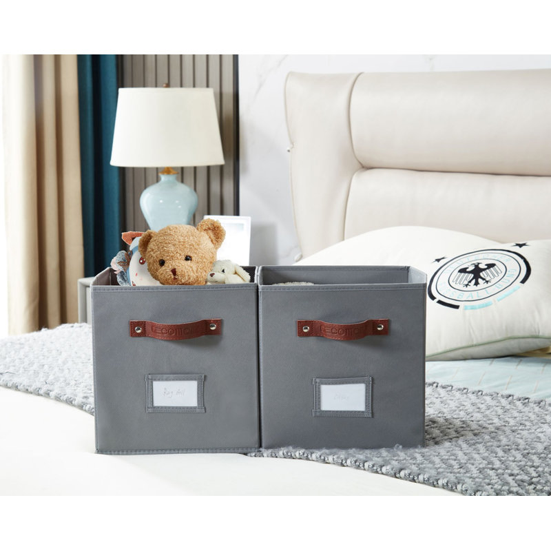 Gray Fabric Storage Bins with Handles and Labels, Set of 6