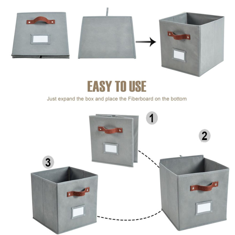 Gray Fabric Storage Bins with Handles and Labels, Set of 6