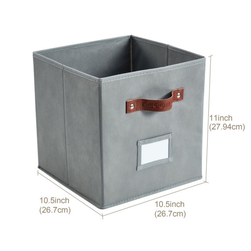 Gray Fabric Storage Bins with Handles and Labels, Set of 6